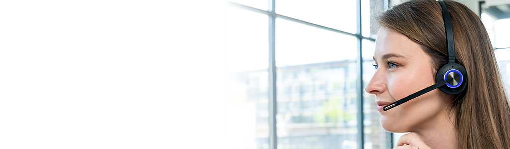 Woman speaking into a Leitner Wireless Headset