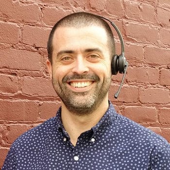 Matt wearing a Leitner LH270 wireless phone and computer headset outside