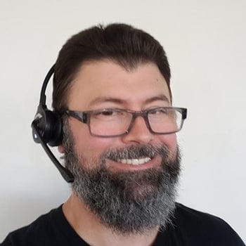 Scott wearing a Leitner LH270 wireless phone and computer headset