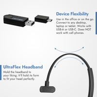 UltraFlex Headband and Device Flexibility with USB-A or C dongle