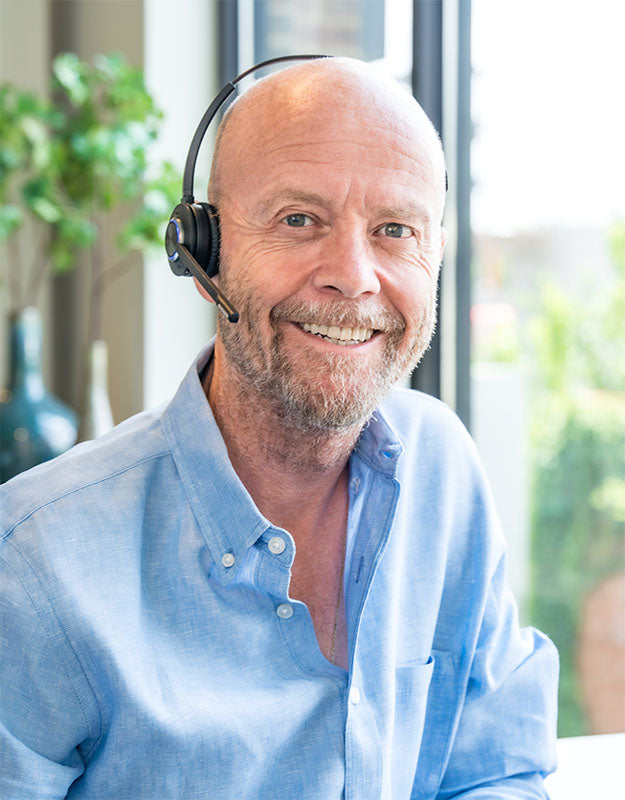 Mike Faith, CEO of Headsets.com wearing a Leitner Wireless Office Headset
