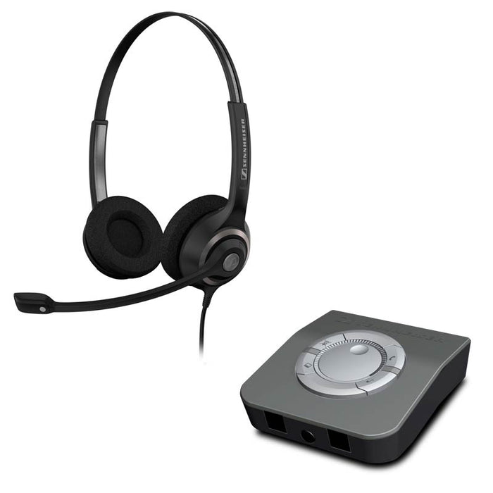 The Sennheiser SC 260 corded binaural headset and UI 760 amplifier