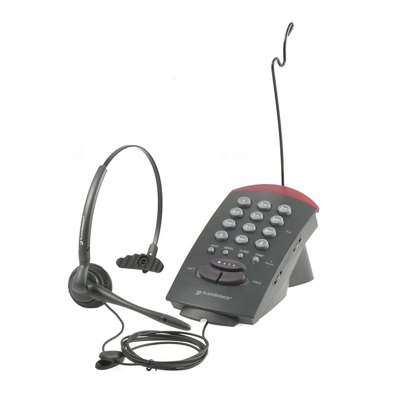The Plantronics T20 telephone headset system with over-the-head wearing style