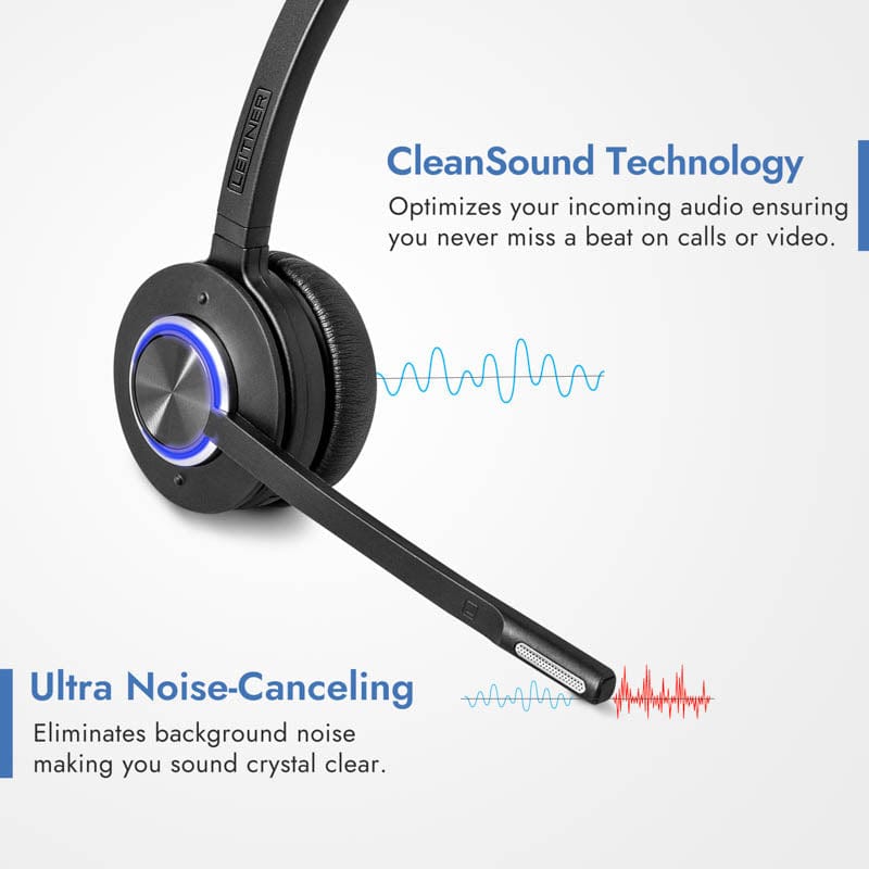 Leitner LH475 wireless dual-ear PC  headset with ultra noise-canceling microphone