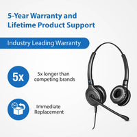 LH245 dual-ear corded headset for call centers with super long warranty lifetime product support