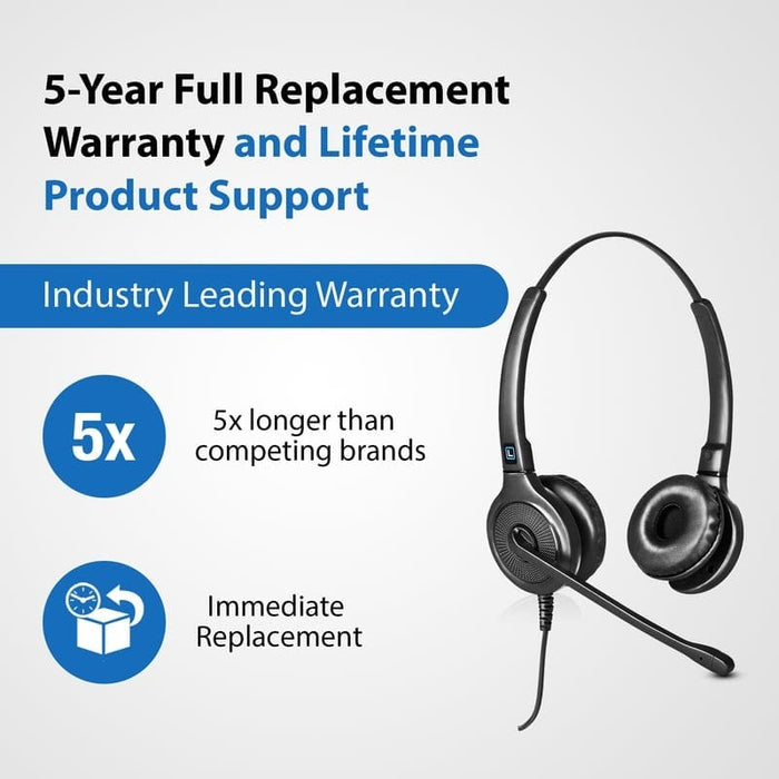 Leitner LH245 dual-ear 5-year warranty corded headset 2.5mm quick disconnect