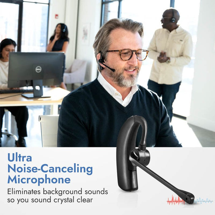 Man using Leitner LH380 wireless headset with ultra noise-canceling microphone