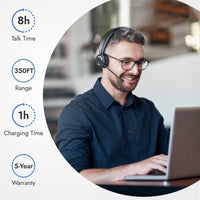 Leitner LH270 wireless headset with up to 350 feet UltraRange and 5-year warranty