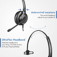 Leitner LH240XL handsfree corded desk phone headset for the office ultraflex headband