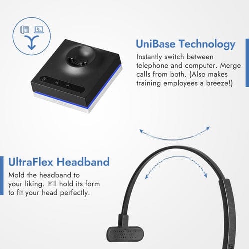 Leitner LH575 wireless headset with UniBase and UltraFlex headband