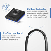 Leitner LH675 Premium Plus headset with UniBase call merging and UltraFlex headband