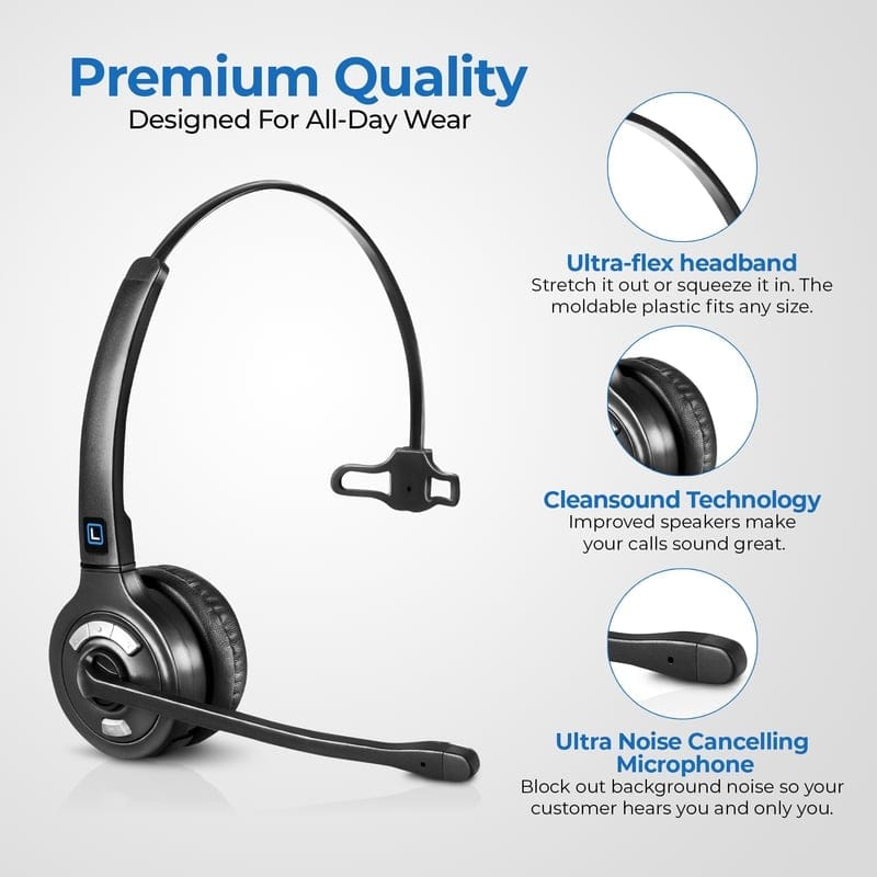 LH270 wireless phone headset with ultraflex headband, cleansound, and noise cancelling microphone