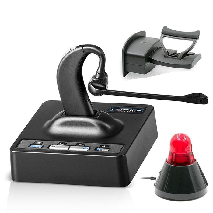Leitner LH280 on-ear phone headset with handset lifter and BusyBuddy busy light for office