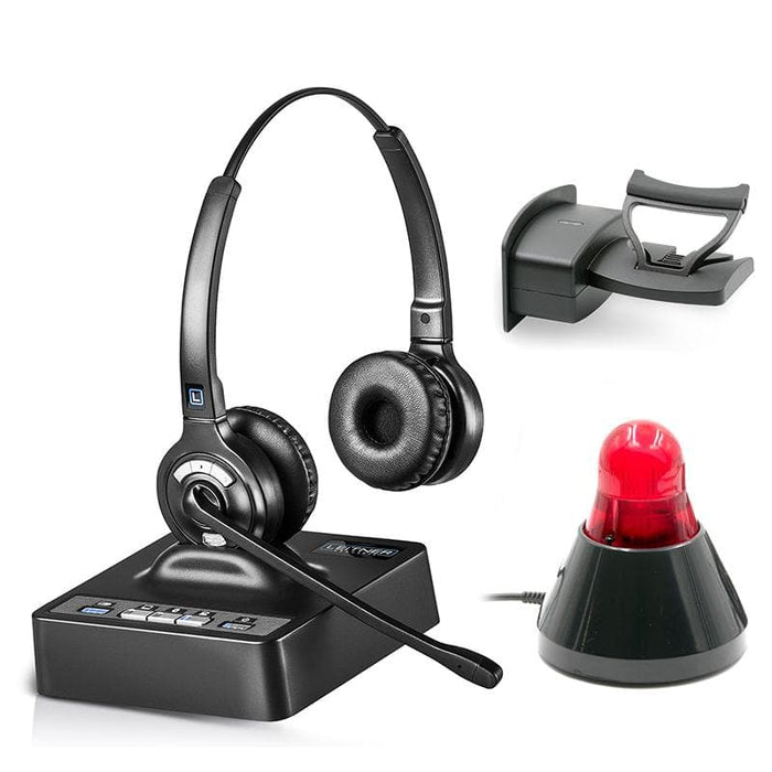 LH375 dual-ear wireless bluetooth, phone, and PC headset with lifter and busybuddy busy light