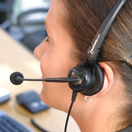 The Headsets.com Rhapsody headset being worn over the head